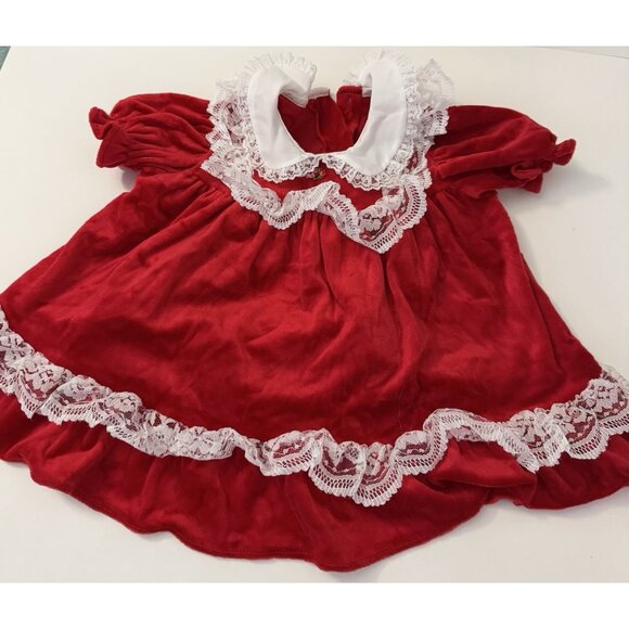 Beautiful Vintage Baby Girls 3-6M Christmas or Valentine Dress, White Trim Lace - Picture 1 of 3